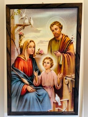HUGE Jesus Christ Family Portrait Mary Joseph Original Vintage Fine Art Print